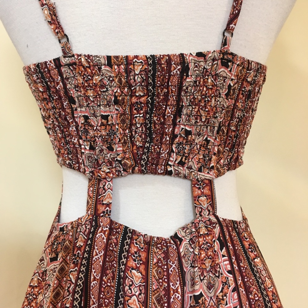 💥 CLEARANCE Boho Cut Out Midriff Floral Stripe Dress - Picture 5 of 6
